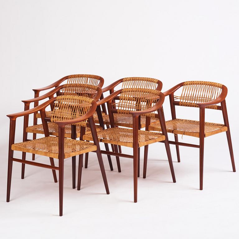 Adolf Relling & Sigurd Resell, a set of 6 "55 Bambi" chairs, Gustav Bahus eft. for Rastad & Relling, Norway 1950-60s.