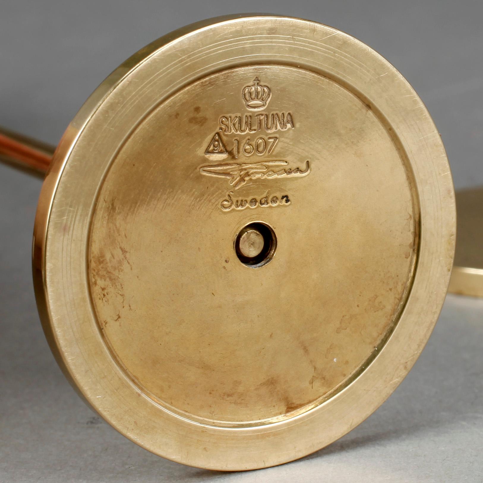 LJUSSTAKAR, 3 st, mässing, "Tulpan", Pierre Forsell, Skultuna, 1900-talets andra hälft.