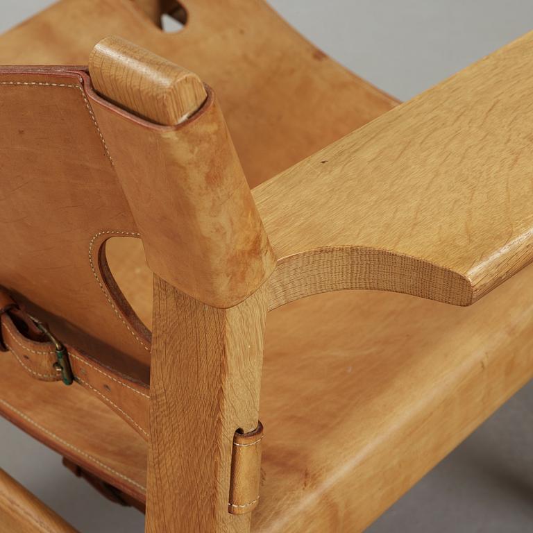 A pair of Børge Mogensen oak and leather 'Spanish Chair', Fredericia Møbelfabrik, Denmark.