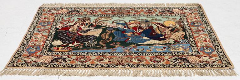 Carpet, Isfahan, figural, approx. 108 x 151 cm,