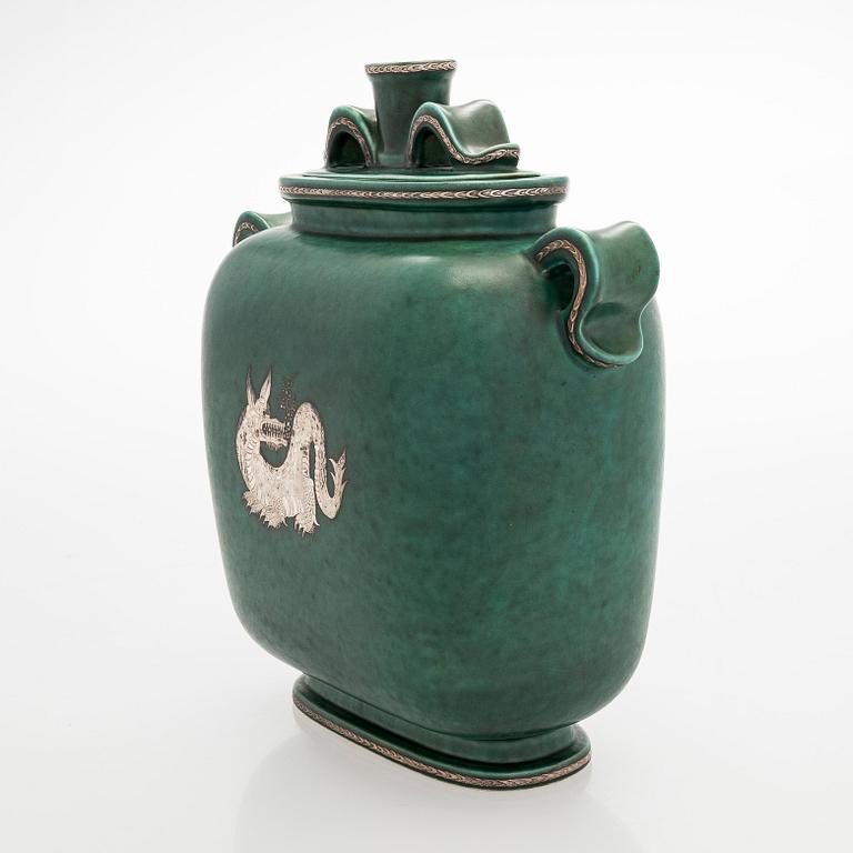 Wilhelm Kåge, urna med lock, stengods, "Argenta", Gustavsberg.