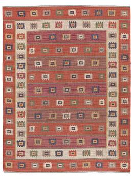 235. Märta Måås-Fjetterström, a flat weave 'Röd grön äng' carpet, c. 402 x 305 cm, signed MMF.