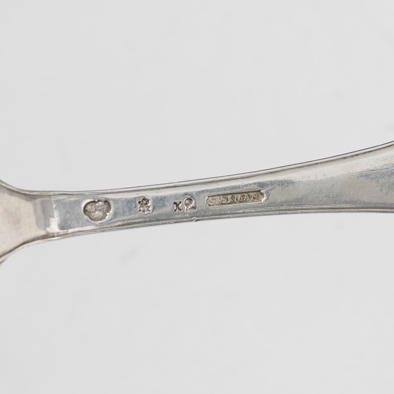 Carl Fredrik Seseman, six silver spoons, model "Rococo", Arboga 1804-1809.