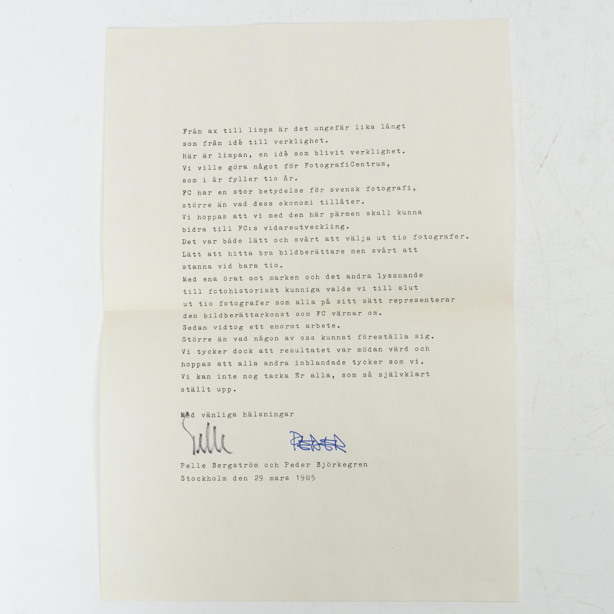 Fotografi Centrum, "Jubileumspärm", Stockholm, 1985.