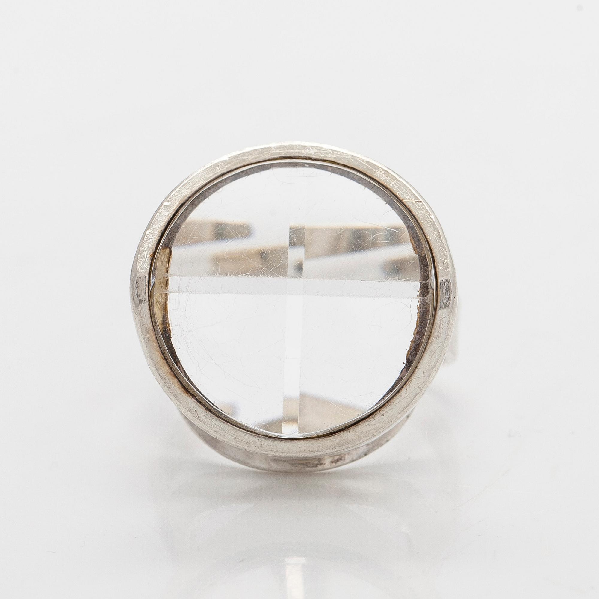 Jorma Laine, ring, silver, faceted rock crystal, Turun Hopea 1984.