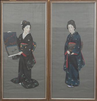 OKÄND KONSTNÄR, ett par, Japan 1900-tal, sidenmålning.