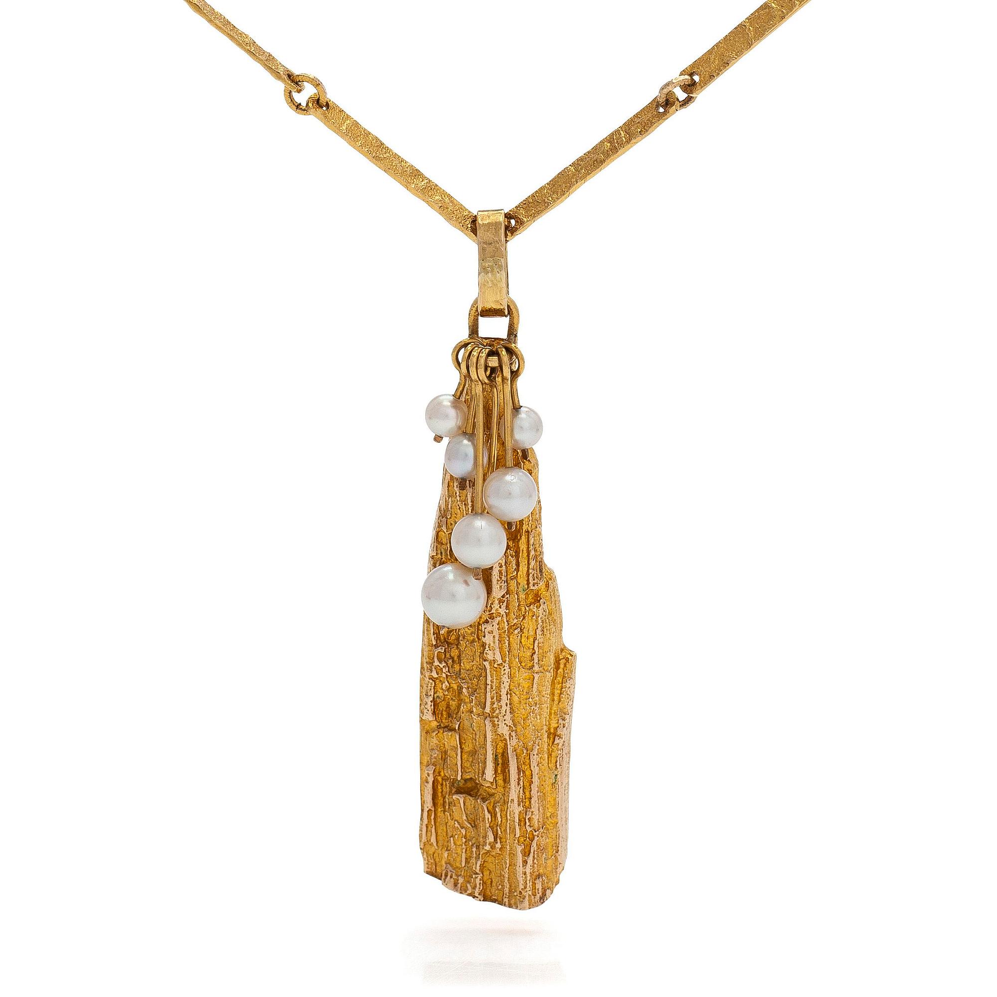 Björn Weckström, collier, "Guldträdet", 14K guld och odlade pärlor. Lapponia 1973.