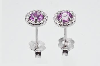 A PAIR OF SAPPHIRE EAR STUDS.