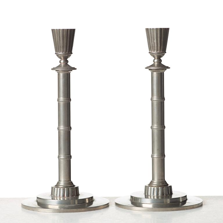Erik Fleming, a pair of pewter candlesticks, Norrahammar, Sweden 1930.