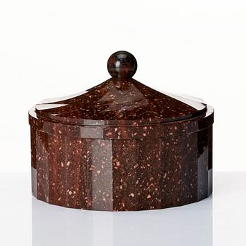 A Swedish Empire porphyry butter box with cover, 19th century.