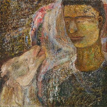 1034. Jayashree Chakravarty, "Affection", signed and dated 1987 verso.