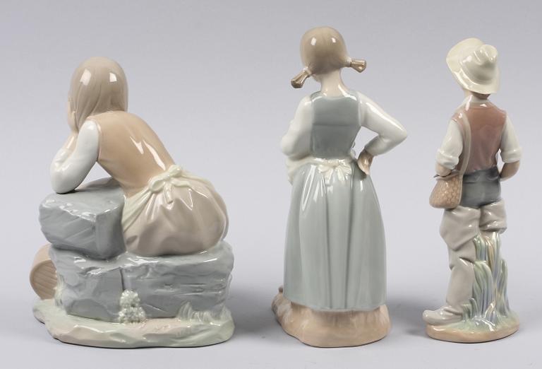 FIGURINER, 3 st. Porslin. Lladro resp Nao, Spanien.