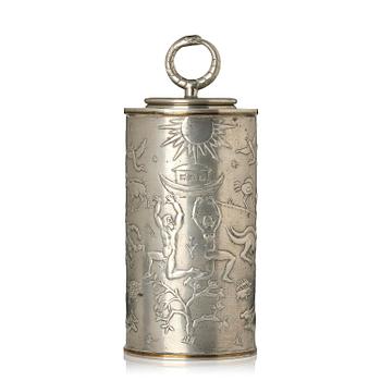 379. Nils Fougstedt, a pewter and brass jar model A 608, Firma Svenskt Tenn, Stockholm, 1932.