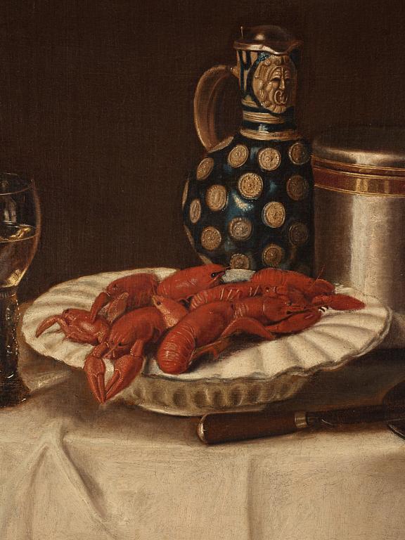 Swedish artist, 18th Century, still life with crayfish and drinking jugs.