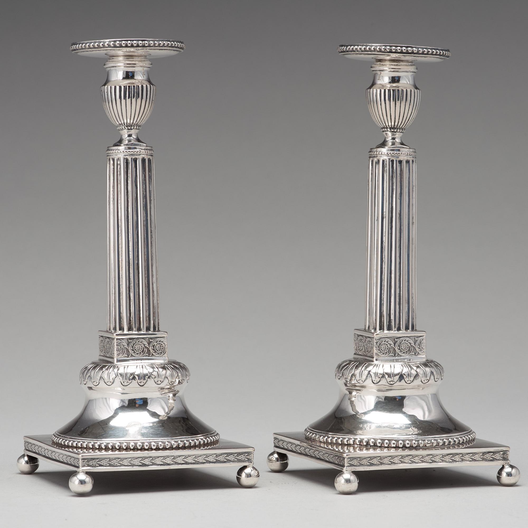 Johan Ekholm, ljusstakar, ett par, silver, Stockholm 1793, gustavianska.