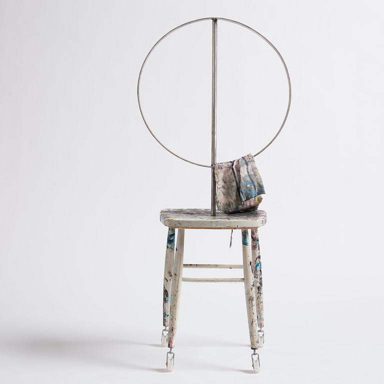 Viktor Rosdahl, executed in 2014. Aluminium, stool, cloth, wheels.