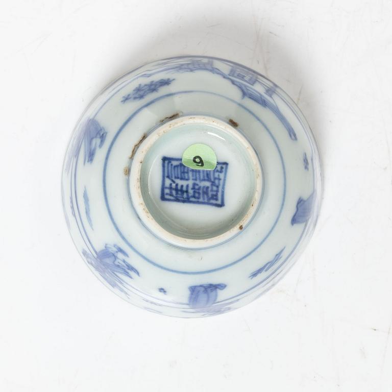 A group of three cups with saucers and two cups, Qing dynasty, 18th century.