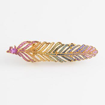 Crow's nest jewels multi coloured sapphire feather ring.