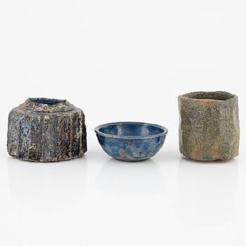 Vases, a pair, and a bowl, raku, circa 2000.