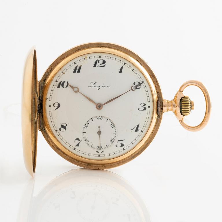 Longines, pocket watch, 14K gold, hunter, 51 mm.