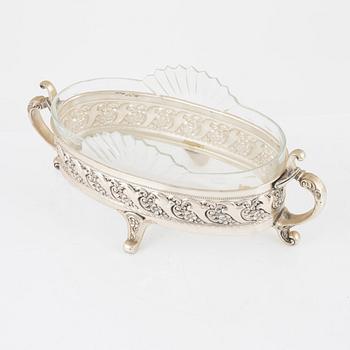 A silver plate and glass jardinière, Denmark, first half of the 20th century.