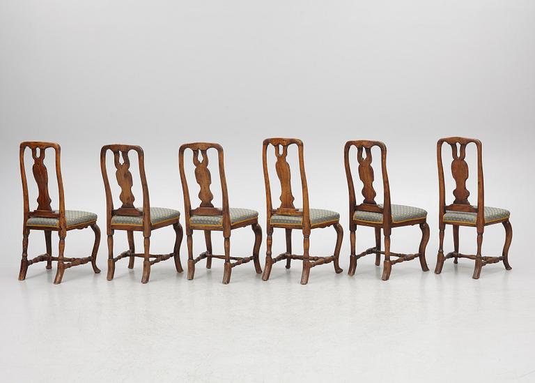 A set of six late Baroque chairs, mid 18th Century.