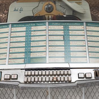 Jukebox, Wurlitzer, modell 2104, Rudolph Wurlitzer Company, North Tonawanda, New York, USA, 1957.