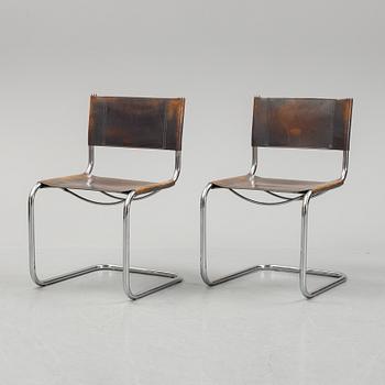 Six Fasem leather and tubular steel chairs, Italy, 1985.