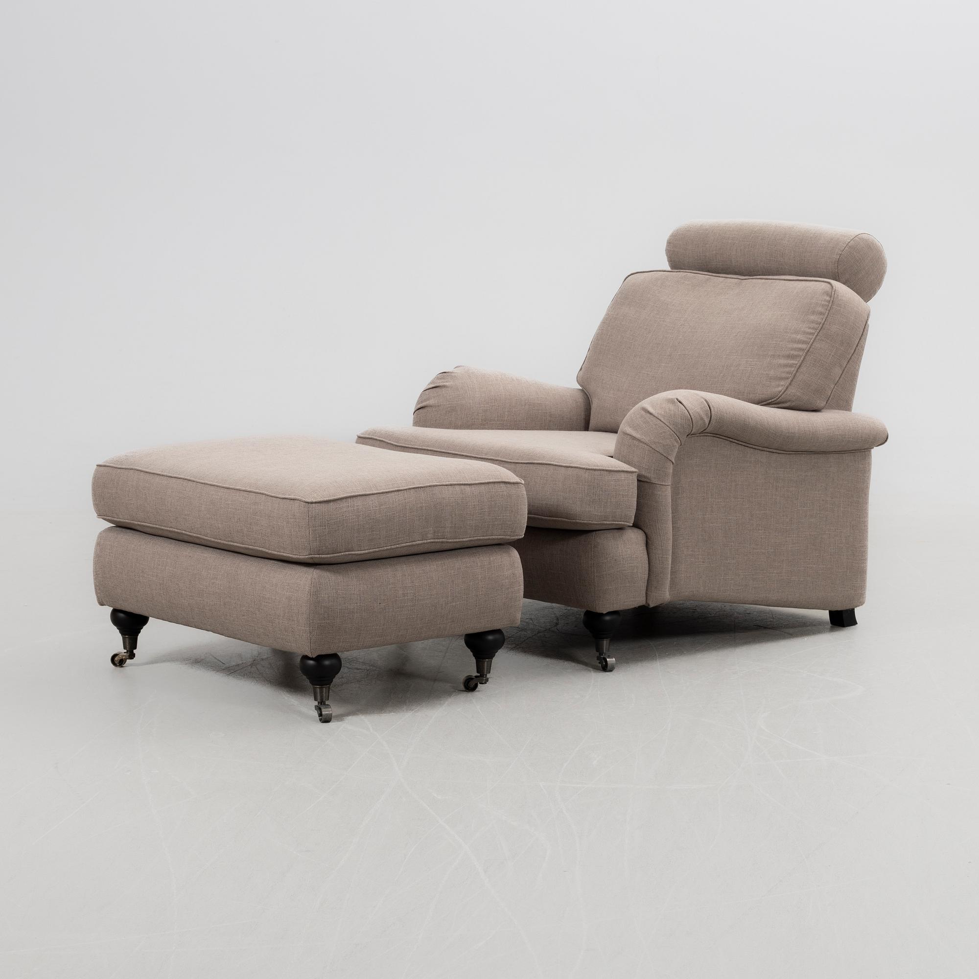 Armchair with footstool, Howard model.
