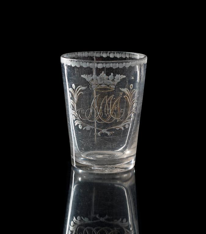 A Swedish glass beaker, 18th Century.