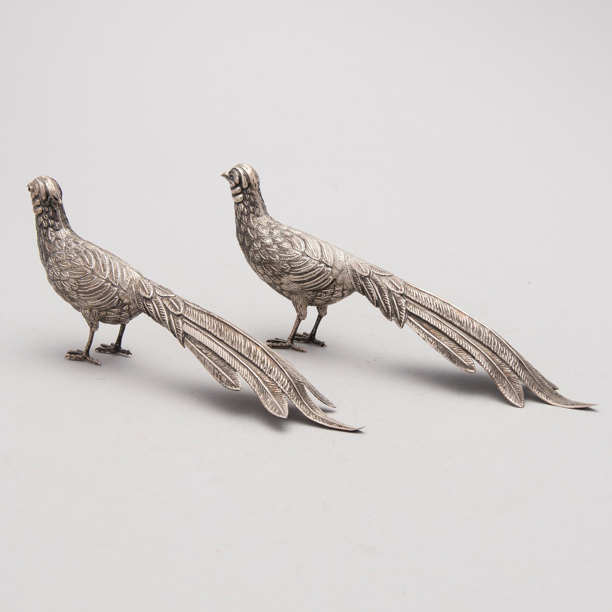 Two bird table decorations in silver, Spain after 1934.