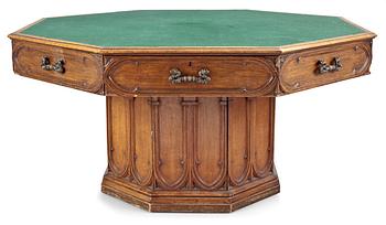 491. A neo-Gothic 19th century oak library table.