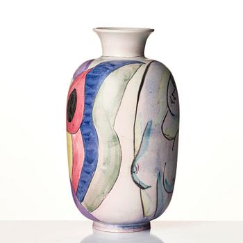 Isaac Grünewald, a painted stoneware vase, Rörstrand, Sweden, 1944.