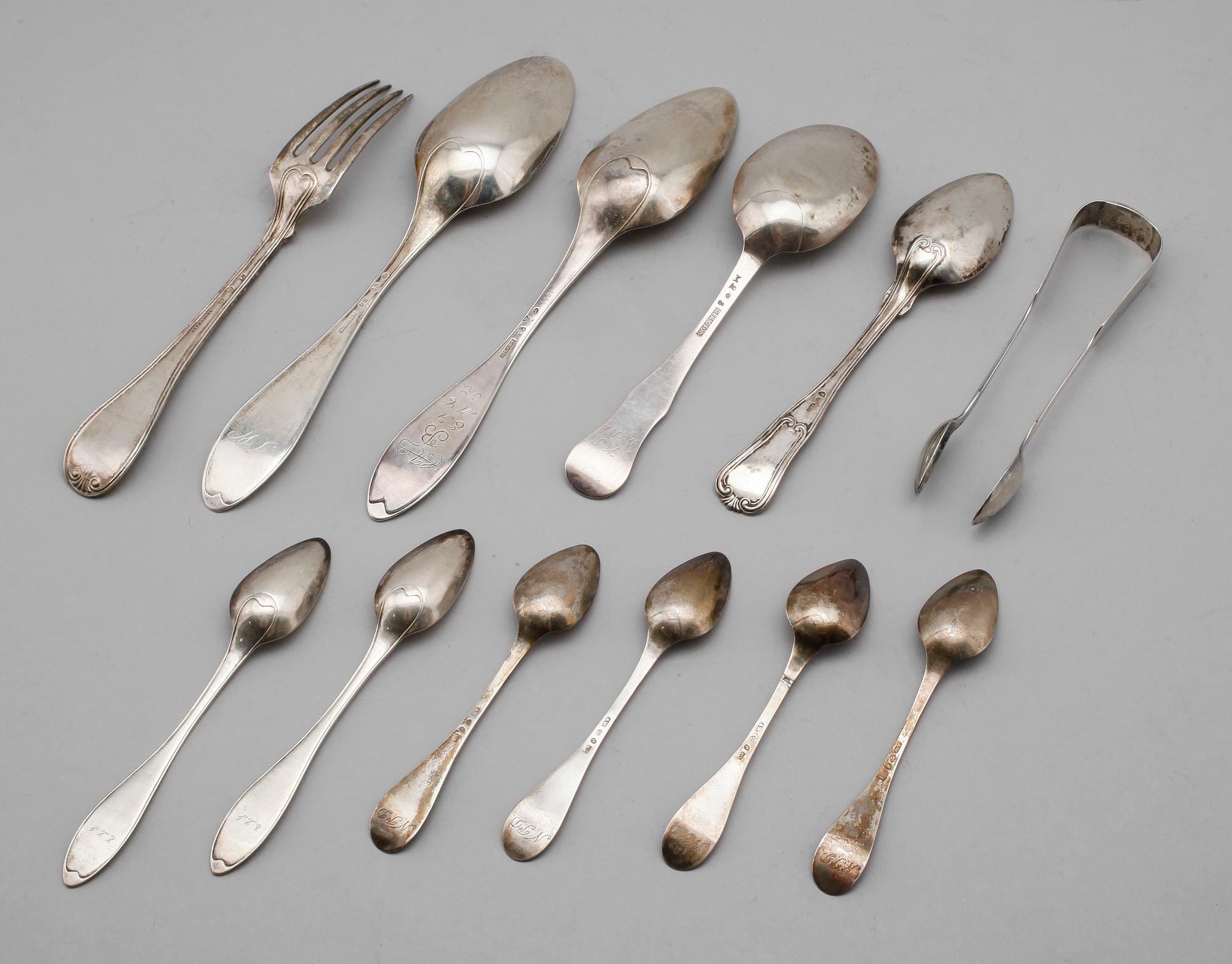 BESTICK, 12 delar, silver, 1700-/1800-tal. Vikt ca 407 gram.
