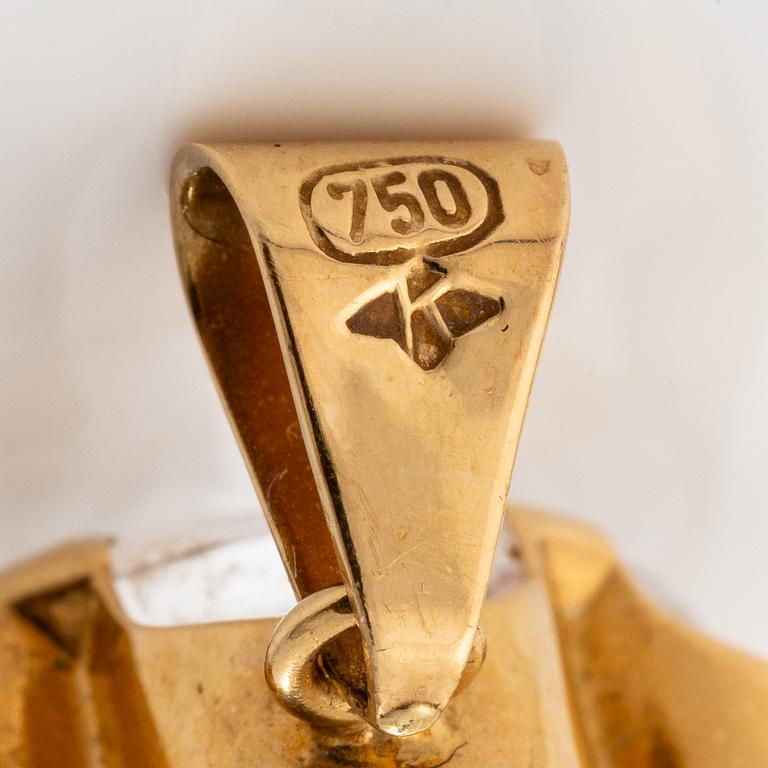 Ring and pendant, 18K gold with synthetic white stones.