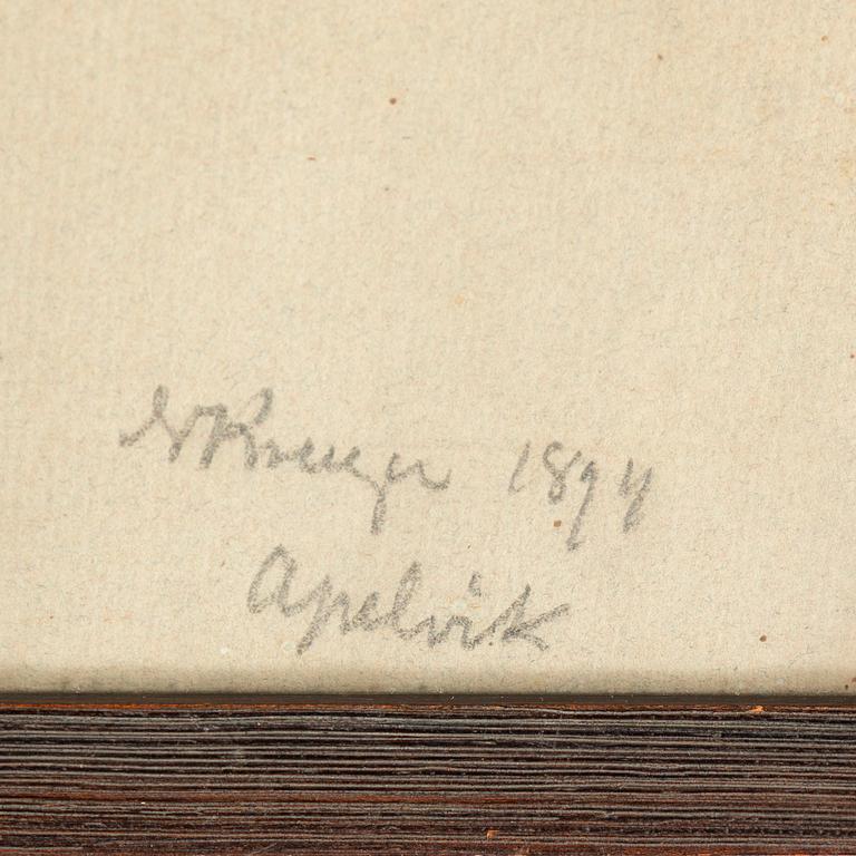 Nils Kreuger, indian ink and pencil on paper, signed NKreuger and dated Apelvik 1894.