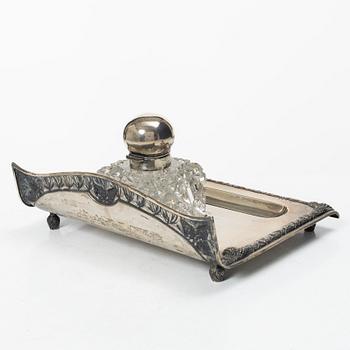 Jugend/Art Nouveau, CG Hallberg, writing desk, silver and glass, Stockholm 1916.