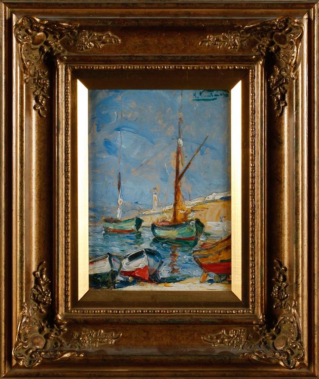 OKÄND KONSTNÄR, olja på masonitpannå, otydligt signerad.