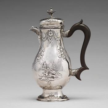 175. A German 18th century parcel-gilt silver coffee-pot, mark of Jacob Kolb, Augsburg 1779-1781.