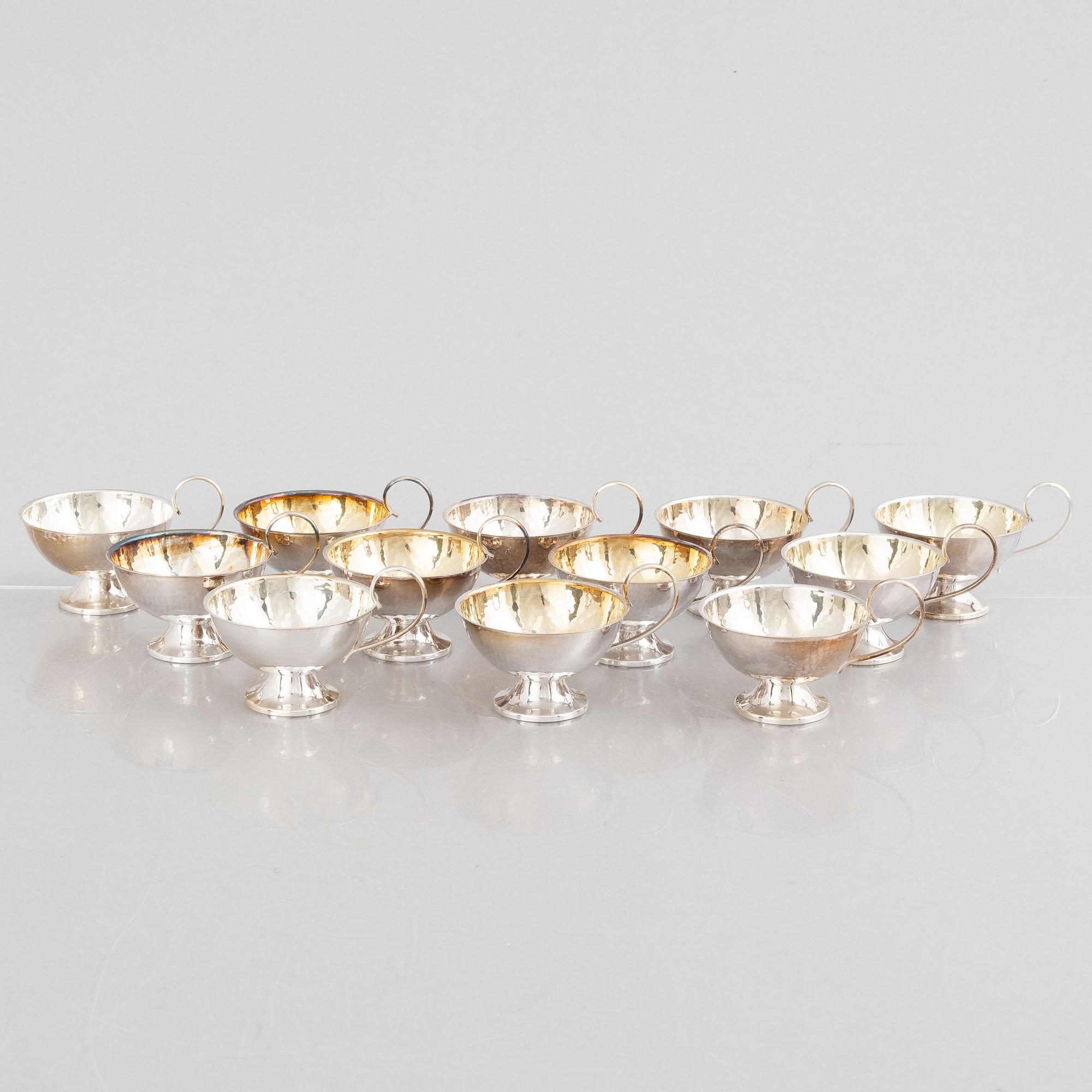 Twelve Punch beakers,  silver, K& EC, Gothenburg, mid-1900s.