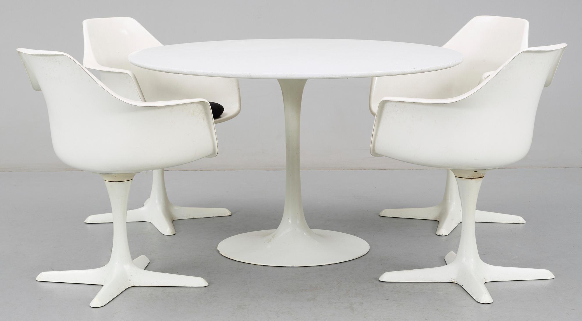 BORD OCH STOLAR, 1+4st, "Tulip", Robin Day, Arkana, England. Formgivna 1950-tal.