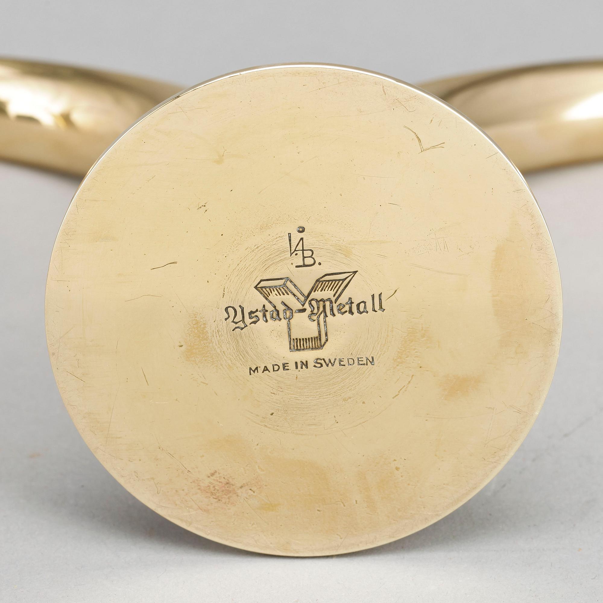 LJUSSTAKAR, 2 par, mässing, "Liljan", Ivar Ålenius Björk för Ystad-Metall, 1900-tal.