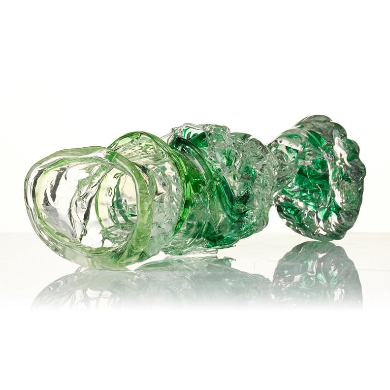 Fredrik Nielsen, a green tinted glass vase/sculpture, his own studio, Sweden, 2024.