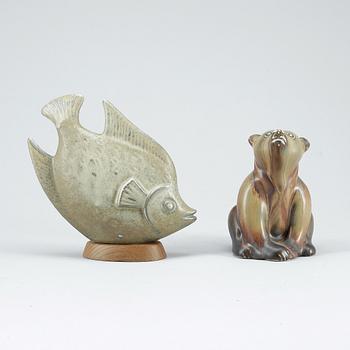 DJURFIGURINER, 2 st, stengods, Gunnar Nylund, Rörstrand.
