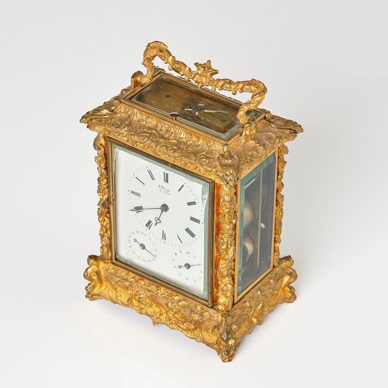 A Traveller's rococo style clock by Anton Liszt Vienna (1828-1868).