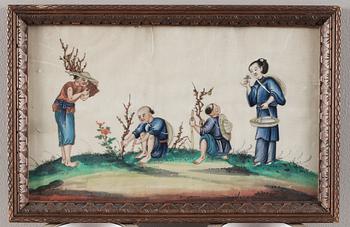 GOUACHER,14 stycken. Qingdynastin sent 1800-tal.