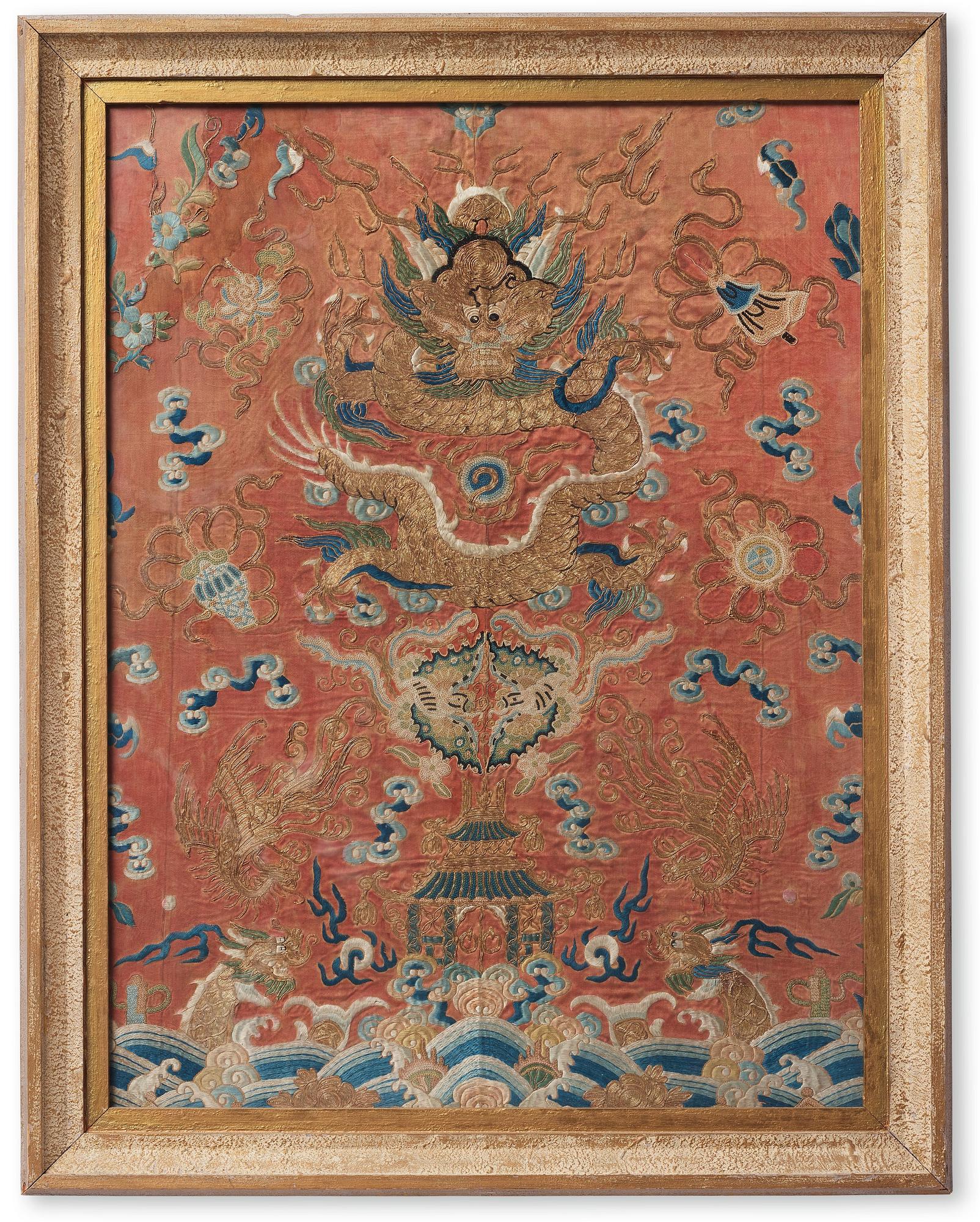 A Chinese silk embroidery, Qing dynasty (1644-1912).