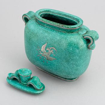 Wilhelm Kåge, urna med lock, stengods, "Argenta", Gustavsberg.