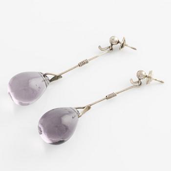 Vivianna Torun Bülow-Hübe, earrings, silver with purple glass drops.