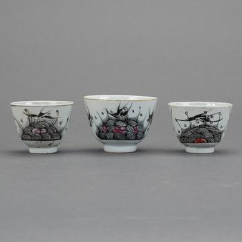 KOPPAR, 3 st, porslin, Kina, 1800/1900-tal.